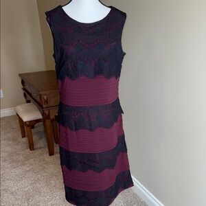 Cleo Midi Dress Burgundy Black Sheath Cocktail, maybe goth, Formal Women's Sz 12